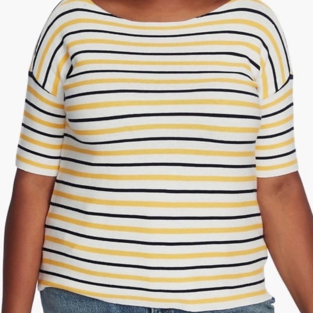 Court & Rowe Women Yellow White Stripe Silk Cotton 2X Preppy Work Summer Top NWT